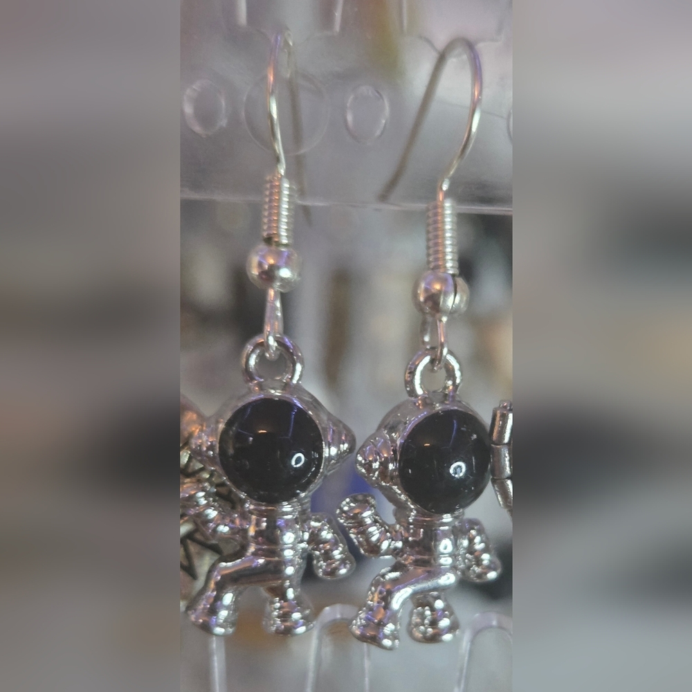 Silver and Black Astronaut Earrings